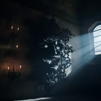 Interie hradu s desivou maskou demona