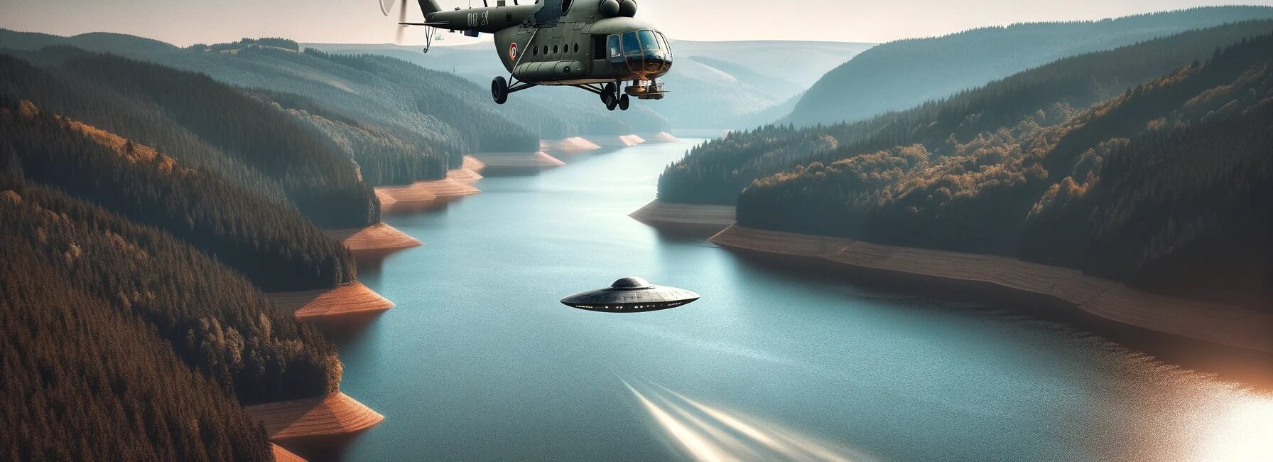 Vrtulnik armady pronasledujici UFO nad prehradou